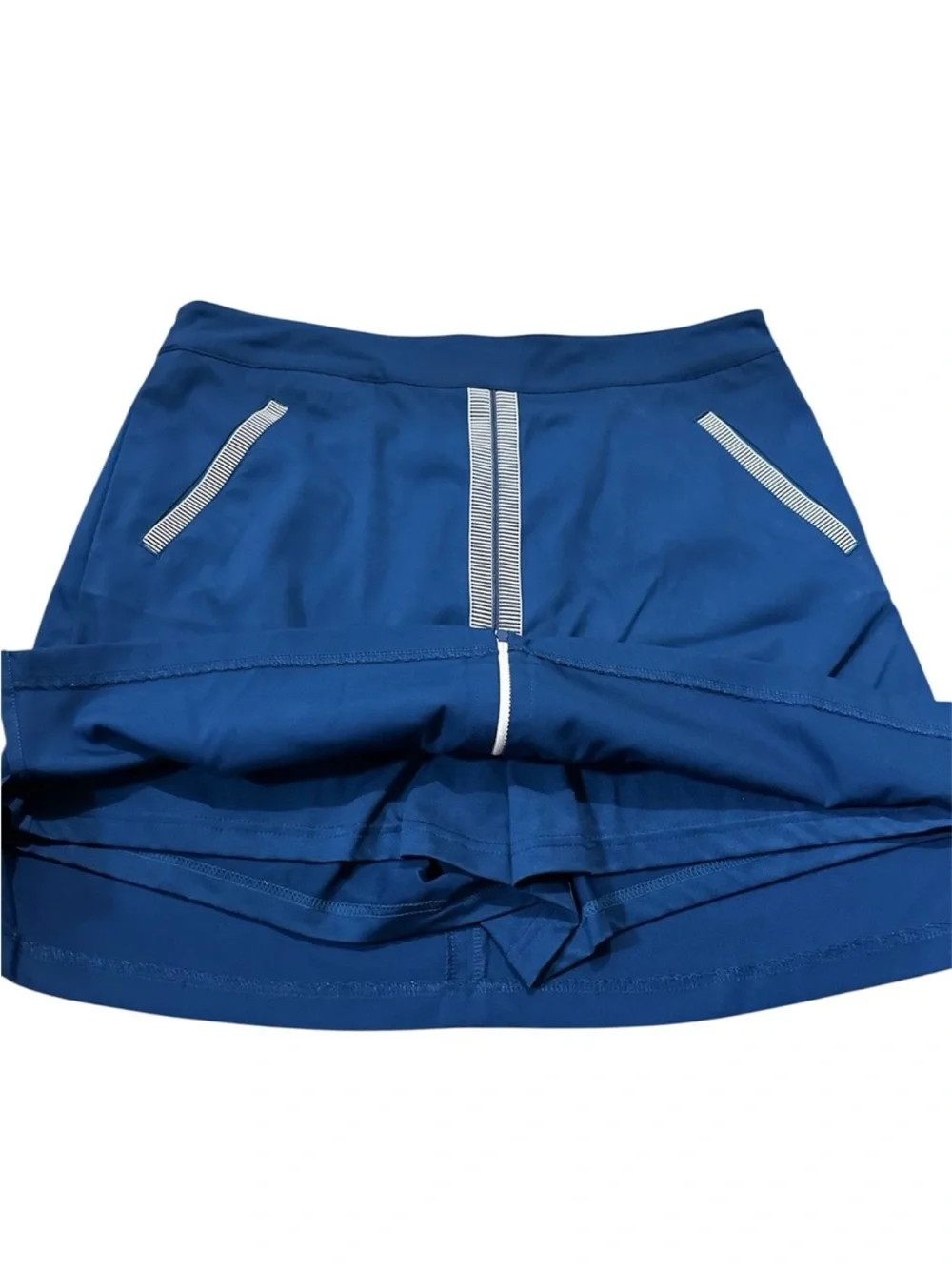 Lady Hagen Navy Blue Mini Skirt with Contrast Silver Trim